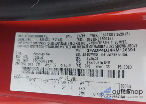 2019 Ford Fiesta St Line from USA, damaged, VIN 3FADP4DJ4KM126391